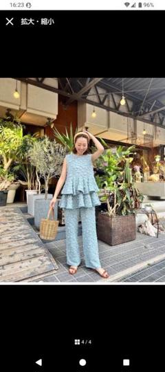 リンカブル　水色フリルペプラムトップスとパンツセット