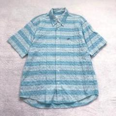 クロコダイル 半袖シャツ メンズ トップス ボーダー柄 カジュアル シンプル 青