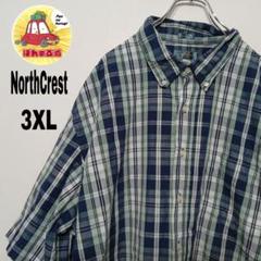 USA古着 NORTHCREST　半袖ボタンシャツ3XL　ネイビーグリーン