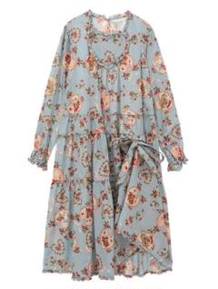 【希少】BABY PINK HOUSE ウサギ ベージュ ワンピース L ② 美品 PINK HOUSE ウサギ柄ロングワンピース 総柄 ティアード