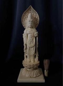 井波彫刻聖観音菩薩立像蓮の花の台座付き大型高さ約65cm