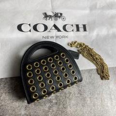 COACH トップ ハンドル カードケース 財布 グロメット コーチ 黒