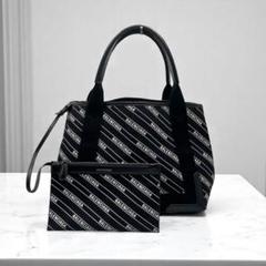 ⭐️美品⭐️バレンシアガ ネイビーカバスS 総柄 キャンバス ハンドバッグ