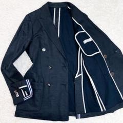 【美品】リングジャケット サマージャケット リネン アンコン パイピング 紺色 美品】リングジャケット サマージャケット リネン アンコン