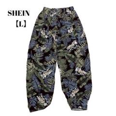 美品✨️SHEIN　シーイン【L】花柄　ワイドスラックス　リーフ　パンツ　ズボン