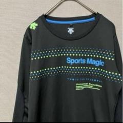 デサント　給水速乾生地長袖Tシャツ(M)ブラックロゴプリント　トレーニングウェア