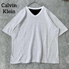 カルバンクライン　ＶネックTシャツ　半袖　ロゴプリント　グレー