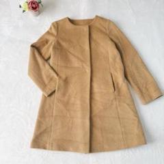 ドゥアルシーブ ノーカラー アンゴラ.ウールコート 細見え ベージュ Ⓜ️