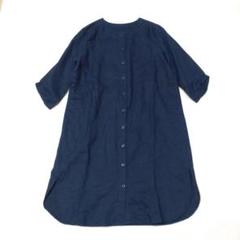 &SO フォルツァ　リネンコットンシャツワンピース　ノーカラー　ネイビー　L