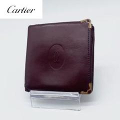 【美品】Cartier レザー 2つ折り財布 マストライン コンパクト ロゴ