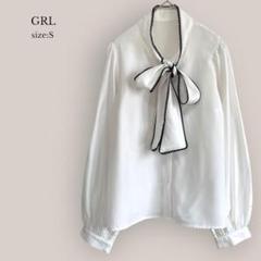 【グレイル】GRL✨美品✨配色レースボウタイブラウス　長袖　ホワイト