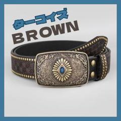 エスニック風ダークブラウンレザーベルト