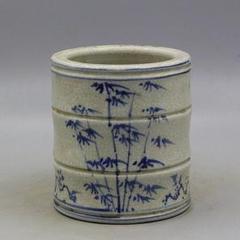 青花釉里紅氷梅筆筒文房器  書道具 文房具 現代工芸品美術品 置物 青花竹節筆筒 筆置 筆入 文房 現代工芸品 美術品 装飾品 置物
