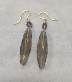 スモーキークォーツ　ガーネット　ピアス