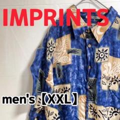 Y413【IMPRINTS】総柄半袖アロハシャツ【XXL】ブルー
