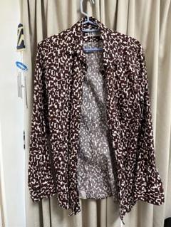 【美品】HIROKO KOSHINO シャツ M 総柄 ブラウン モダンデザインのサムネイル