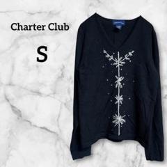 Charter Club【S】チャータークラブ 黒 Vネック ニット 雪の結晶柄