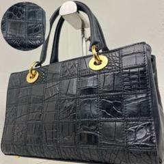 極美品✨ 三宝 クロコダイル ハンドバッグ ブラック 希少 パッチワーク