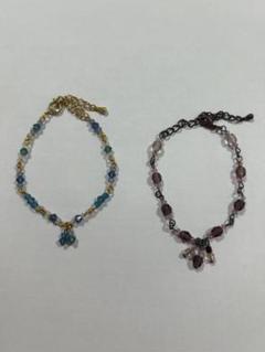 ハンドメイド　ビーズ　ブレスレット　ブルー　パープル　ガーネット風　夏　涼しげ