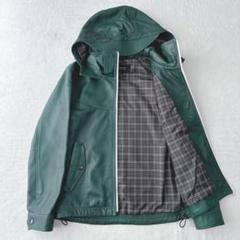 【美品】バーバリーブラックレーベル　レザーパーカー　ジャケット　ノバチェック　緑