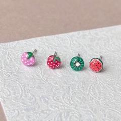 カラフル フルーツ ピアス セット 小さめ いちご すいか キウイ【495】