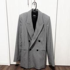 ZARA ダブルブレスト チェックジャケット - メルカリ