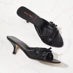 Miu Miu Logo Detailed Slip-On Sandals Black (Women's