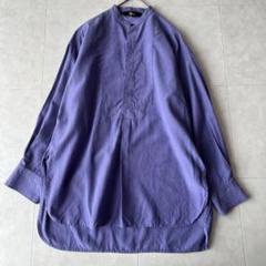 ゆるシルエット✨Squady リネン混バンドカラー長袖プルオーバーシャツ 紫 2
