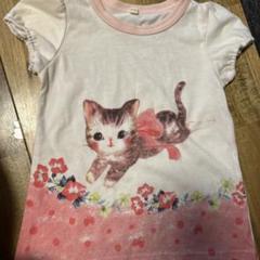 新品　ネコ　猫ちゃん　パフ袖半袖シャツ　ピンク　110