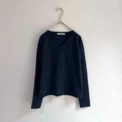 3268【エスピエ】ニット　セーター　長袖　Ｍ　ネイビー　Vネック　大人清楚