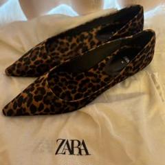美品☆ ZARA 完売品♪ レオパード柄 ハラコ本革フラットシューズ  36＊ 美品☆ ZARA 完売品♪ レオパード柄 ハラコ本革フラットシューズ