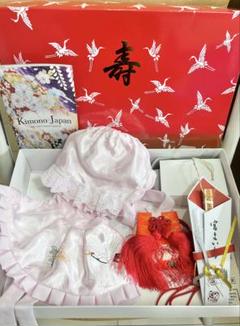 日本製 お宮参り　セット　ピンク　女の子　よだれかけ　鶴刺繍　お守り　初着