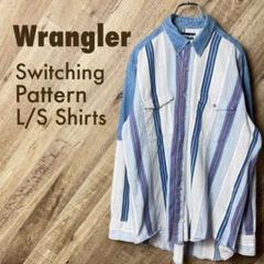 80~90s Wrangler 切替パターンBD長袖シャツ ストライプ デニム