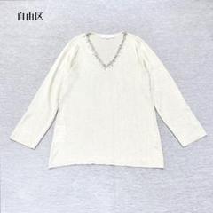 美品　自由区　Ｖネックサマーニット(40)ビジュー　ラメ　華やか　エレガント