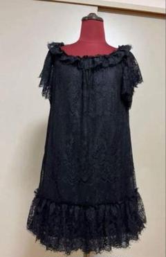 LAISSE PASSE レッセパッセ 黒 レース フリル付き 半袖ワンピース