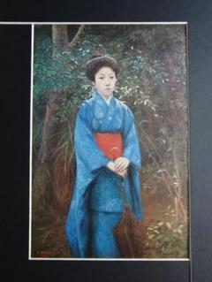 岡田三郎助、【萩】、新品高級額 額装付、年代物・希少画集画、状態良好 岡田三郎助、【萩】、新品高級額 額装付、年代物・希少画集画