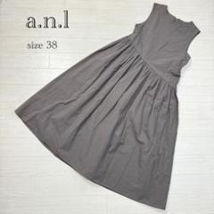 a.n.l フレアギャザーワンピース　リネン混　ノースリーブ　ロング丈　手洗可