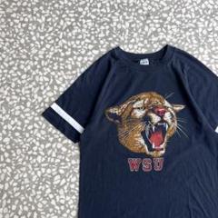 【希少アニマル柄、usa製バータグ】championフットボールTシャツ古着