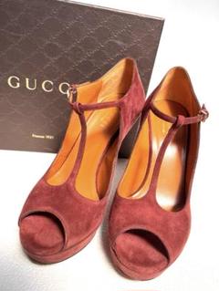 【美品】☆GUCCI☆ピープトゥ☆スエード☆約23.5センチ☆ボルドー☆