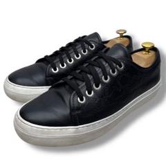 美品■JIMMY CHOO【27.0】ロゴ総柄 レザースニーカー ブラック 黒