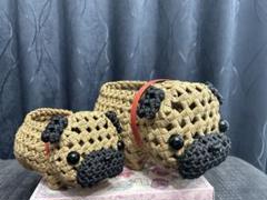 パグ犬　エコクラフト クラフトバンド　小物入れ