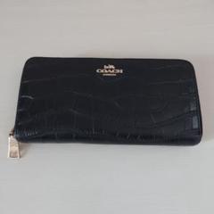 COACH 長財布　クロコダイル風　ブラック 美品 COACH ブラック 長財布 クロコダイル風 - メルカリ