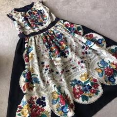 ロイスクレヨン Place Departure 花柄刺繍ロングワンピース 極美品♪ロイスクレヨンPlace Departure総刺繍ワンピース麻綿
