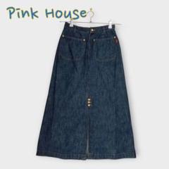 【美品•新品】PINK HOUSE デニムスカート ビックロゴプリントストレッチデニムスカート （デニムスカート