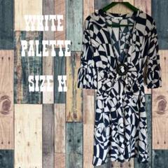 ラスト１点　WHITE PALETTE 幾何学模様 七分袖ワンピース サイズMのサムネイル