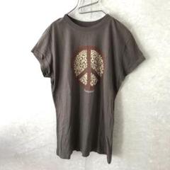 ディズニー ミッキー ピースマーク Tシャツ US古着 ブラウン L