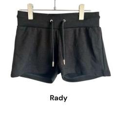 レディ　ショートパンツ　カジュアルパンツ　モノトーン　ロゴ入り　ウエストゴム　黒