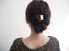 【バックル付リボンバレッタ】ヘアアクセ　ハンドメイド　結婚式　高見え