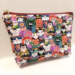 歌舞伎にゃんこ ハンドメイド ポーチ 化粧ポーチ ファスナーポーチ 猫 ねこ