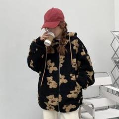 モコモコ くまパーカー ブラック 大きめ